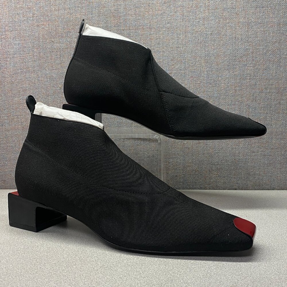 Tory Burch Elastic Ankle Black Red Booties Block Heels Sz 7.5 M Square Toe